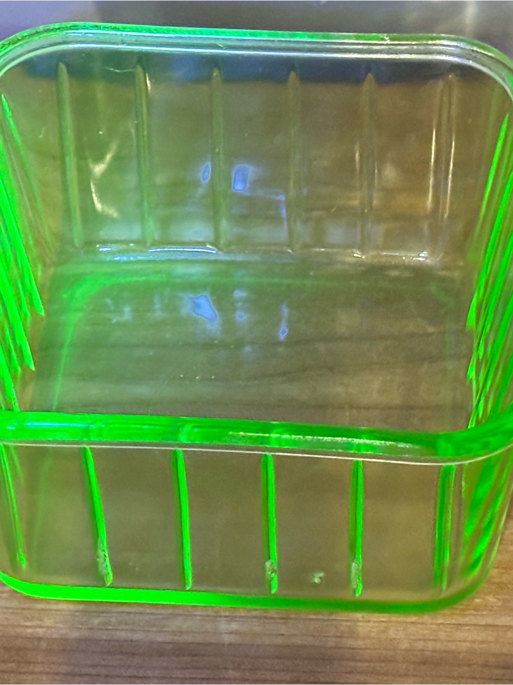 vintage green uranium glass square refrigerator dish
